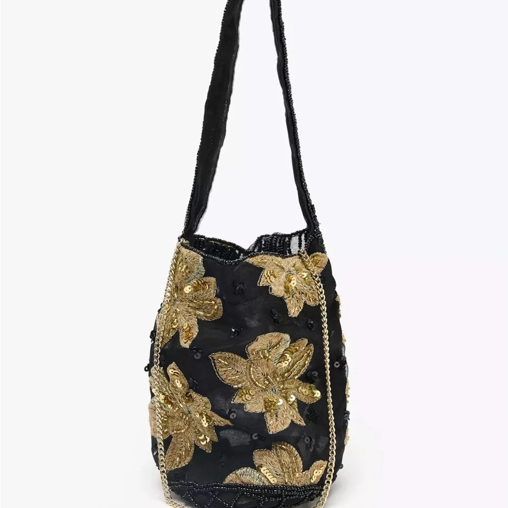 ZARA Floral Embroidery Bucket Bag!! NWT - Picture 4 of 12